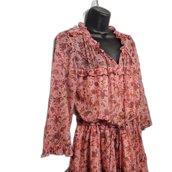 MOLIIN Copenhagen Tiered Ruffled Long Dress Deep Pink Boho $230 European Brand - Picture 2 of 8